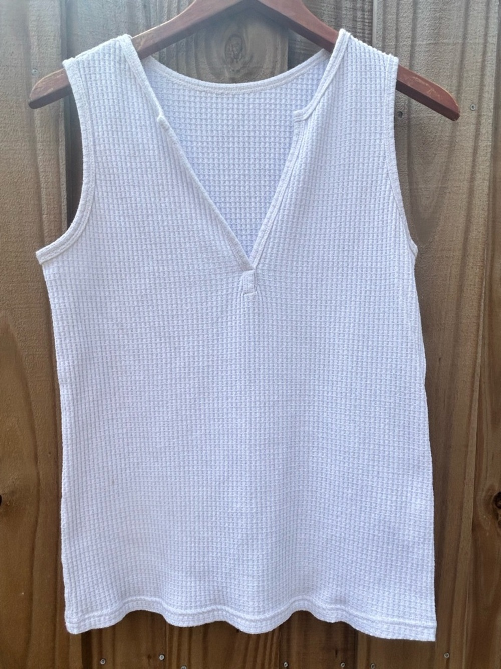 Classic White V-Neck Waffle Knit Tank Top